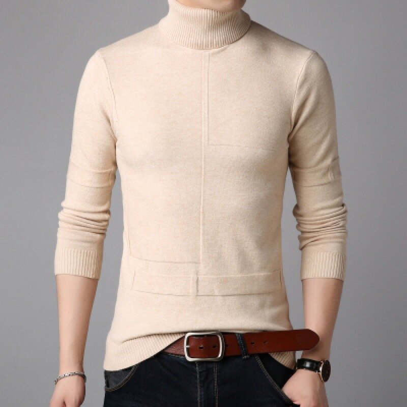 New Men's Turtleneck Sweaters Black Sexy Brand Knitted Pullovers Men Solid Color Casual Male Sweater Autumn Knitwear