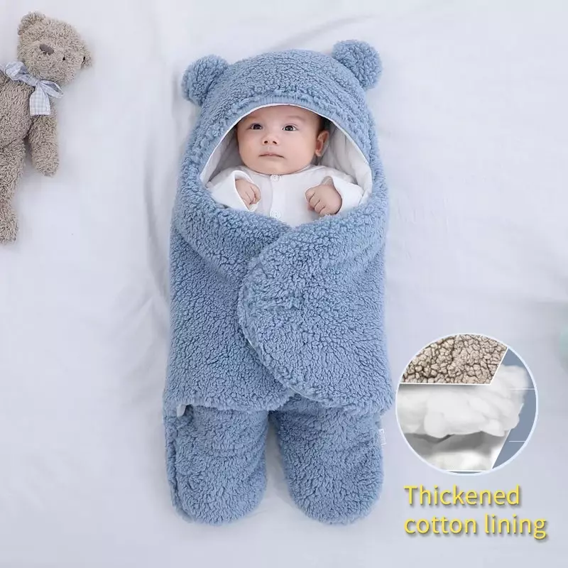 Saco de dormir do forro macio do velo do recém-nascido, roupa do bebê, sleepwear infantil, cobertor, algodão grosso, puro, inverno