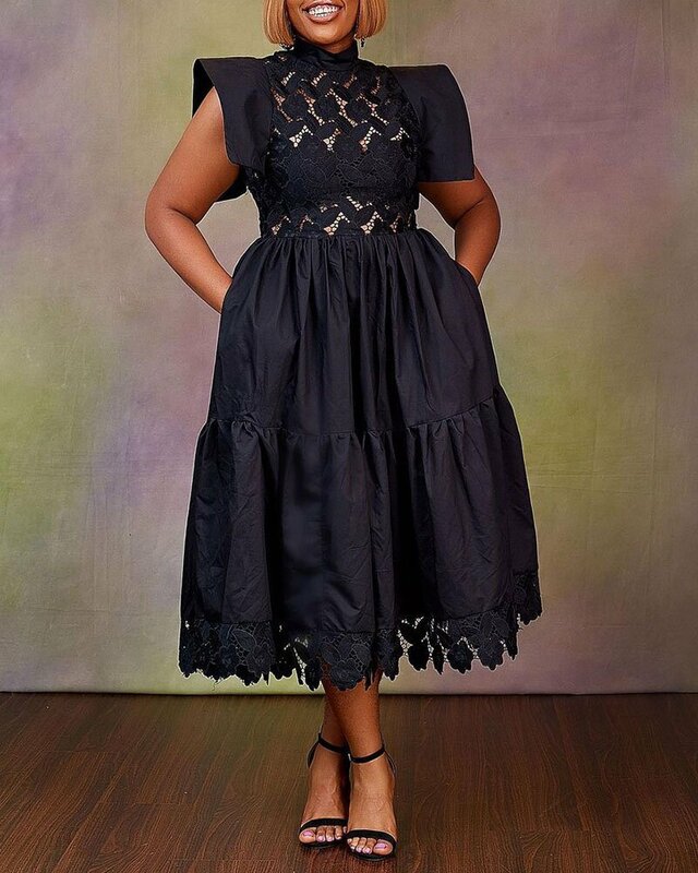 2023 Dashiki 패치워크 플리츠 아프리카 의류 드레스, 아프리카 의류, 크리스마스 로브, 여성용 아프리카 블랙 드레스