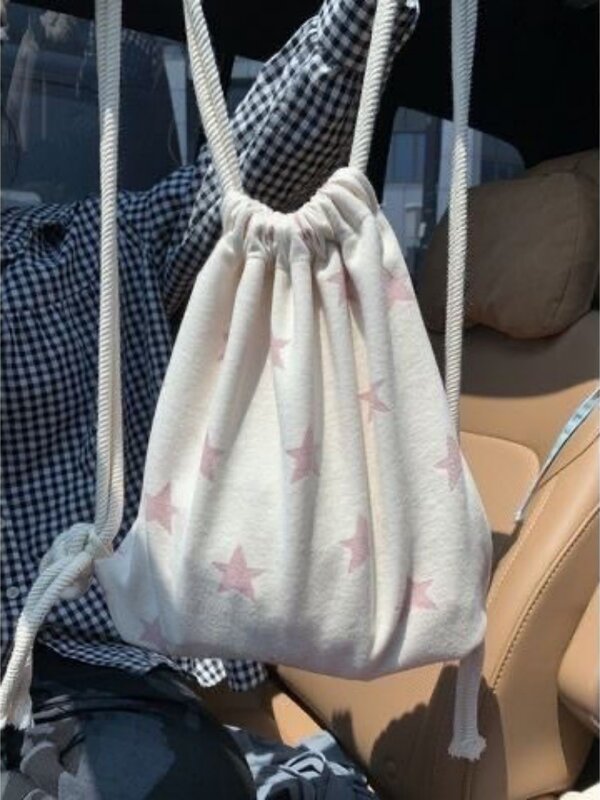 Mochila De estrella esponjosa para la escuela, bolso de mano con cordón, ropa de calle informal Kawaii, mochila de viaje