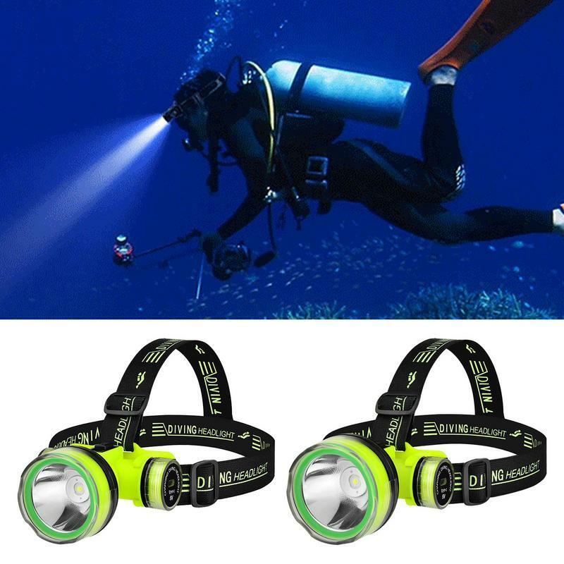 LED Underwater Fishing Farol, impermeável, super brilhante, recarregável, Camping Light, Head Lamps, Zoomable, 2 modos, 350m