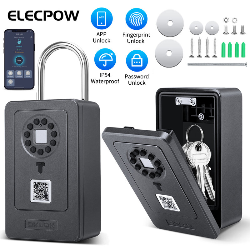 Elecpow-caja de seguridad con Bluetooth para colgar en la pared, cerradura con contraseña y huella dactilar, impermeable, gestión inteligente de OKLOK