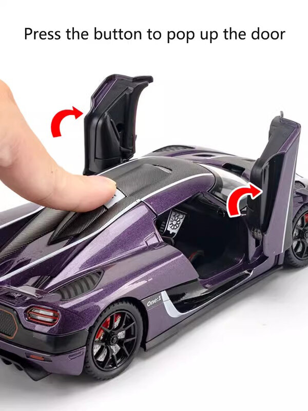 1:24 Koenigsegg One Alloy Car Model Simulation Sound And Light Pull Back Toy Car Metal Sports Car Boys Collection Ornaments Gift