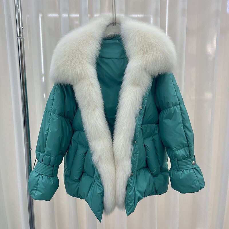 2023 pelliccia di volpe naturale cappotto donna rimovibile vera pelliccia giacca femminile inverno bianco piumino d'anatra sciolto caldo moda Casual parka