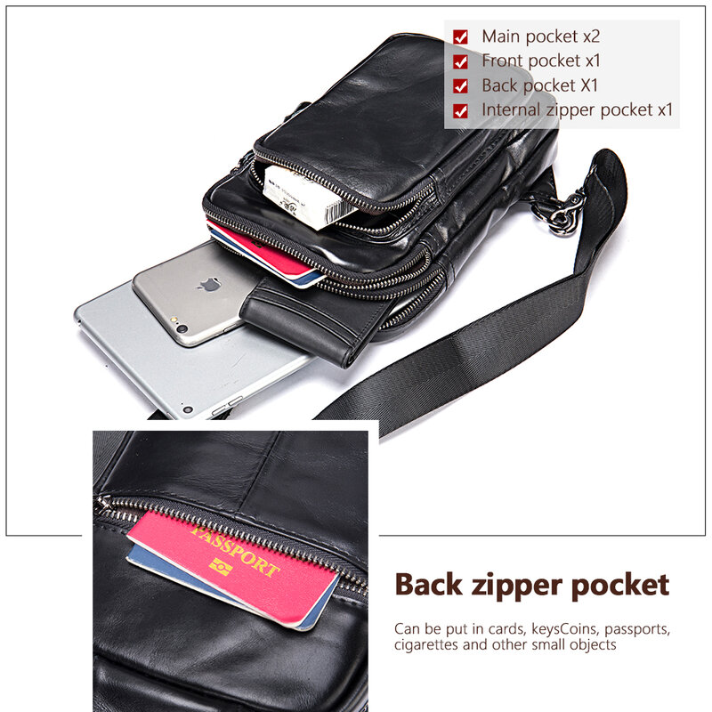 WESTAL 100% Cowhide Genuine Leather Sling Bag Men Messenger Bags for Men Black Chest Bags for Phone Casual Sport Shoulder Bag
