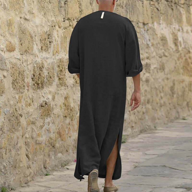 Vestes longas árabes masculinas, Arábia Saudita, Kaftan de linho masculino, Vestuário islâmico médio, Moda muçulmana, Vestido Abaya Dubai