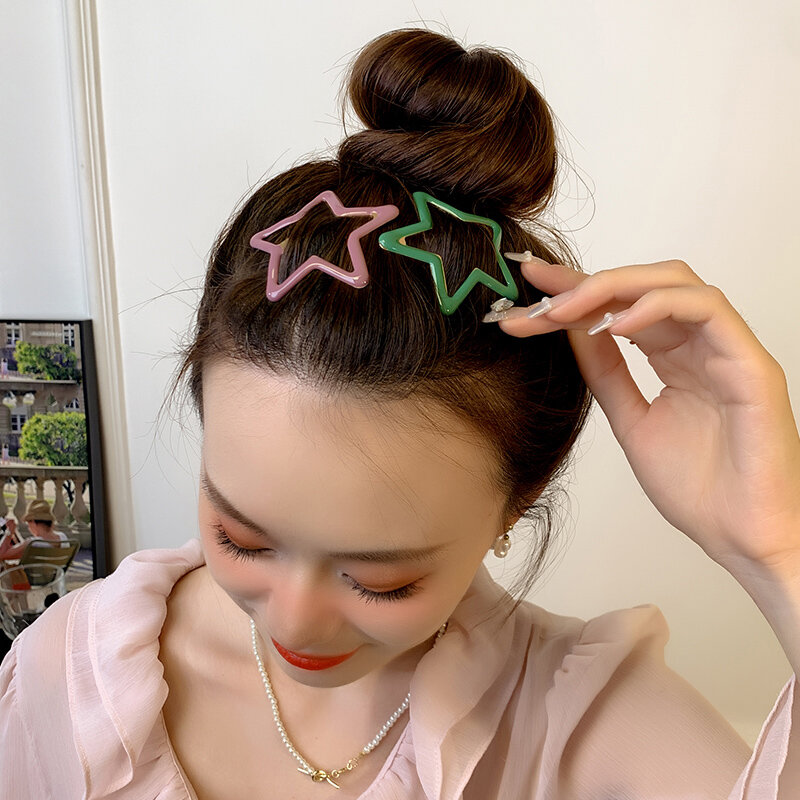 AWAYTR-Hollow Star Hair Clips para Meninas, Sweet Headpiece, Snap Hairpins, presilhas, acessórios de cabelo, Dropship, 5 pcs
