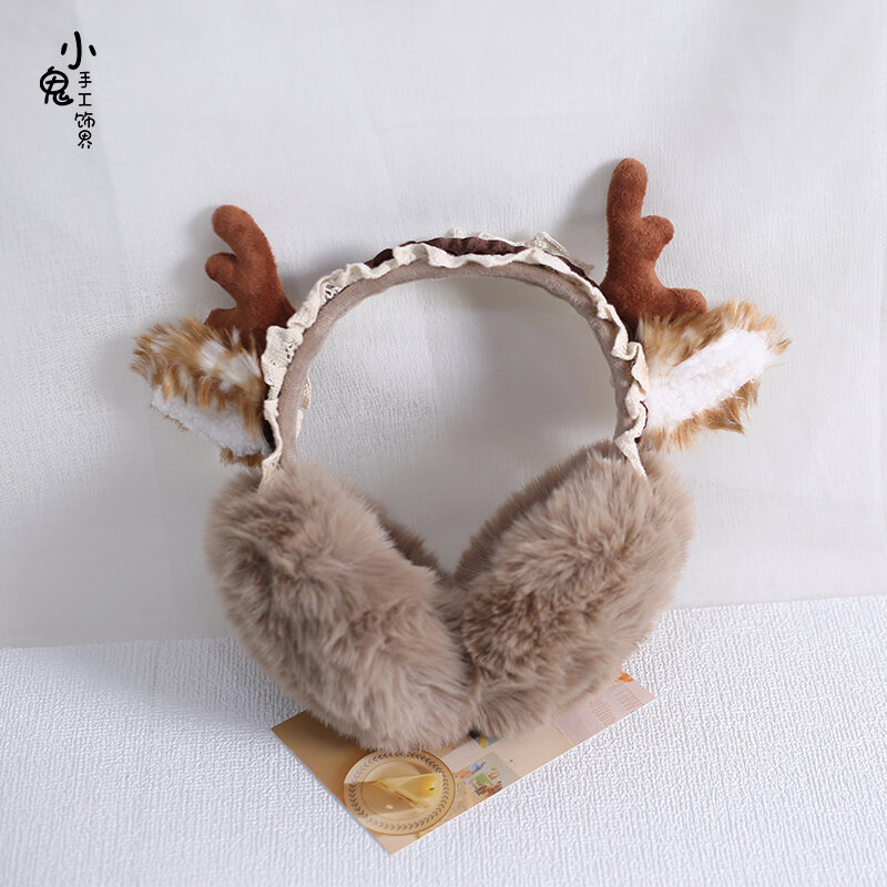 Deer Headband Girl Lolita Christmas Earmuffs Warm Elk Antlers Ears KC Foldable Ear Protection