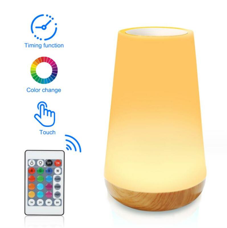 Lampu meja portabel dengan Remote Control, warna berubah Sentuh lampu malam RGB dapat diredupkan USB dapat diisi ulang
