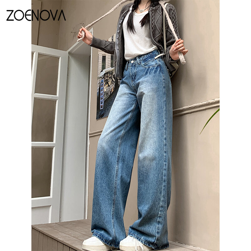 ZOENOVA-calça reta e larga para mulheres, calça jeans casual Y2K para senhoras, moda americana, alta qualidade, primavera e verão, 2024