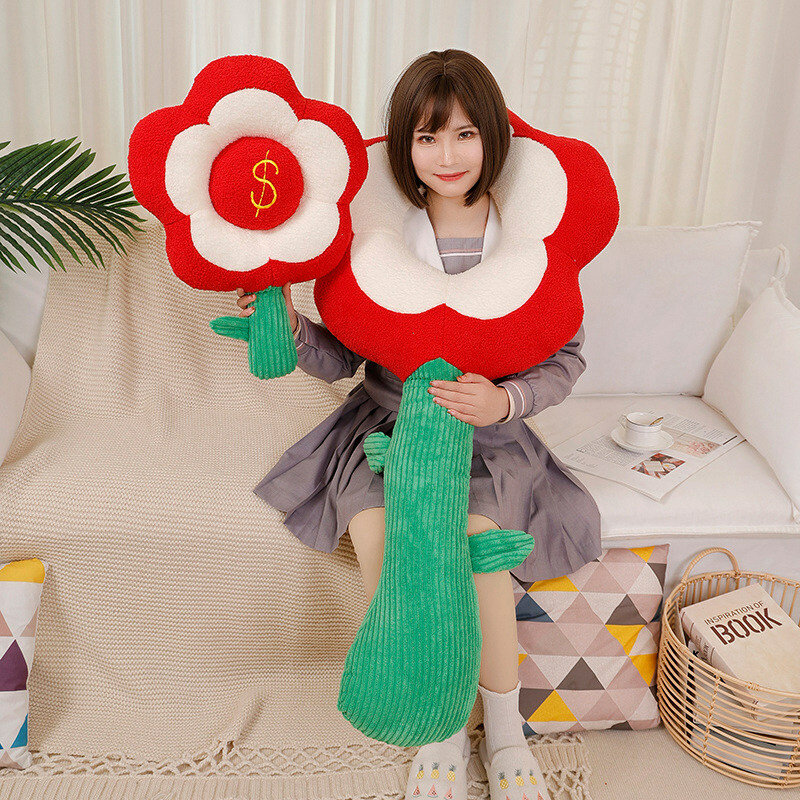 Almohada de felpa con diseño de flores para niñas, de 55cm muñeco de peluche, suave, Kawaii, decoración de habitación