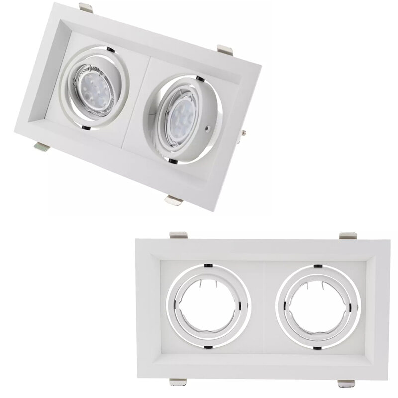 Gu10 Mr16 LED Ceiling Downlights Frame Recessed Square Rotatable Lamps Holder Double Ring LED Socket Base Spot Bracket Fitting