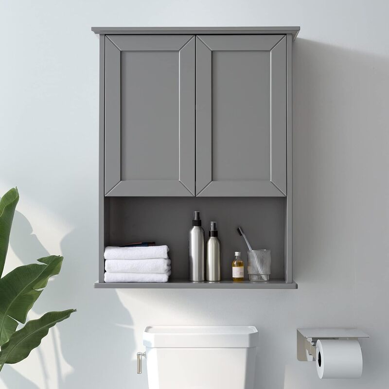 VANIRROR Grey Cabinet Wall Mounted with 2 Doors,Wooden Medicine Cabinet with Adjustable Shelf, 23"x 29" Over Toilet Wall Hanging