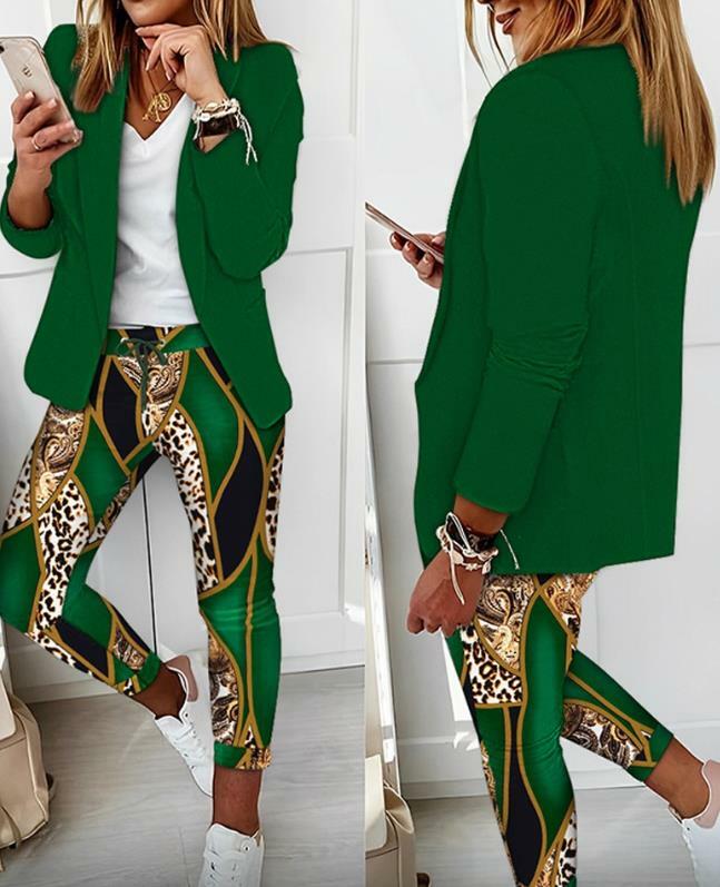 Spot-Ensemble veste et pantalon baroques College léopard pour femmes, col châle, vêtements décontractés, savoir à la mode, nouveau, 2023