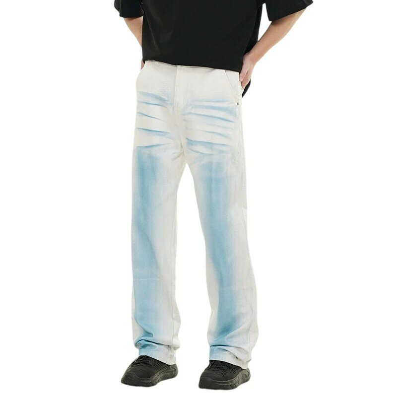 Hip Hop Mode 2024 neue Jeans Herren Street Fashion lose gerade High Street Druck gefärbte Distressed Hose