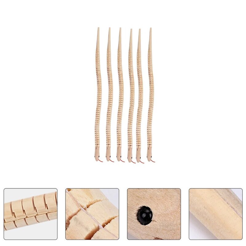 6 Pcs Artificial Wood Snake Kids Wooden Toy for Halloween Tricky Props Simulation Lifelike Danimals
