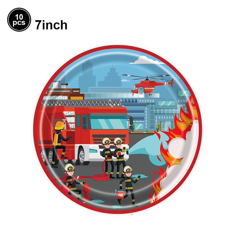 Fire Truck Birthday Party Supplies Firefighter Disposable Tableware Paper Plates Cups Napkin Happy Birthday Banner Fireman Party