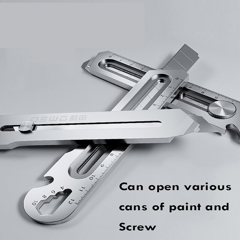 Couteau utilitaire de poche 6 en 1 en alliage d'aluminium, coupe-boîte multifonctionnel, lame de 18mm et 25mm, couteau pliant pour cartons