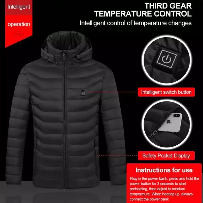 9 Zone USB Intelligenz elektrische beheizte Jacke Männer Frauen Outdoor-Sport Wandern warme Winterkleid ung Langarm Kapuzen mantel