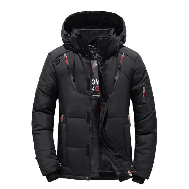 Plus tamanho para baixo casacos men zippers decoração com capuz multi bolsos à prova de vento jaqueta de inverno algodão acolchoado