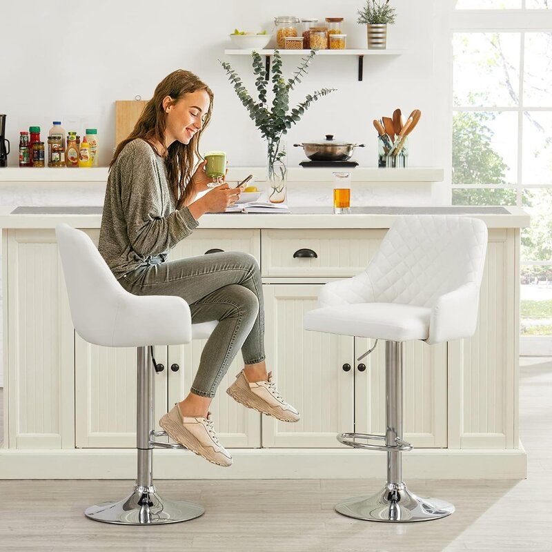 Heims tühle für die Küche Barhocker Set mit 2 verstellbaren Barhockern mit Rücken weiß Wohnzimmer Stühle Stuhl Hocker Möbel