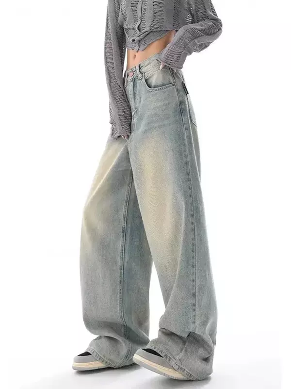 Neue Vintage lose einfache lässige Frauen schlanke Mode Distressed Jeans Herbst amerikanische klassische hohe Taille weibliche Jeans S-XL
