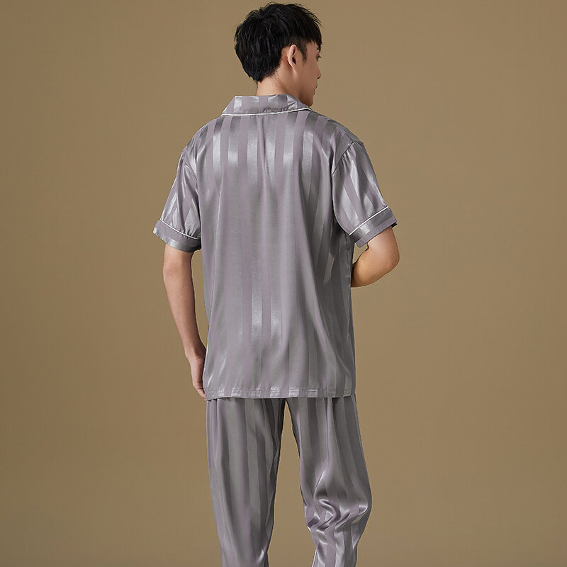Wysokiej jakości letni męski zestaw pidżama z satynowego jedwabiu duży rozmiar M-4XL mężczyzn z krótkim rękawem piżama z kołnierzem