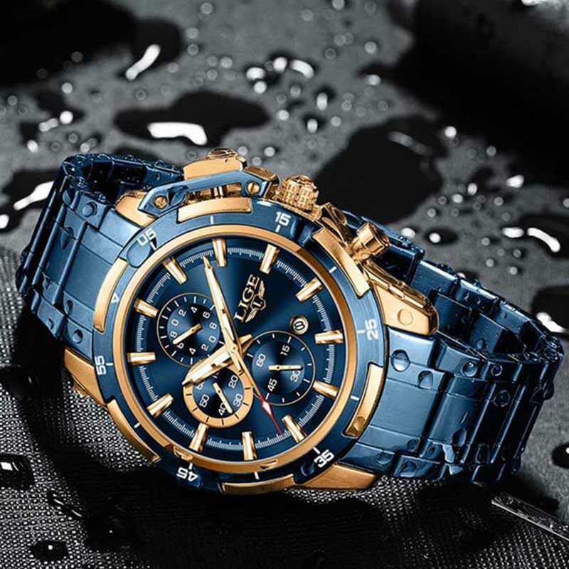 2023 LIGE Luxury Original Men Sports WristWatch  Quartz Full Steel Waterproof Luxury Clock Big Watches Relogio Masculino For Men