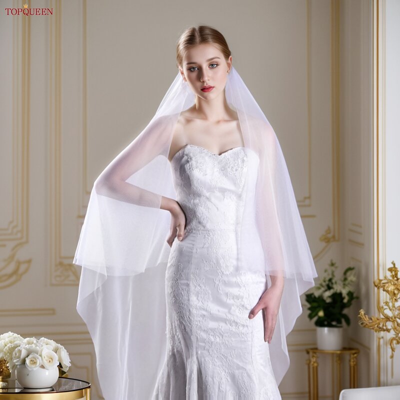 Topqueen V131 2 Tier Minimalistische Bruiloft Sluier Met Blusher Veil Voor Bruid Vrijgezellenfeest Bruid Accessoires Bridal Veils
