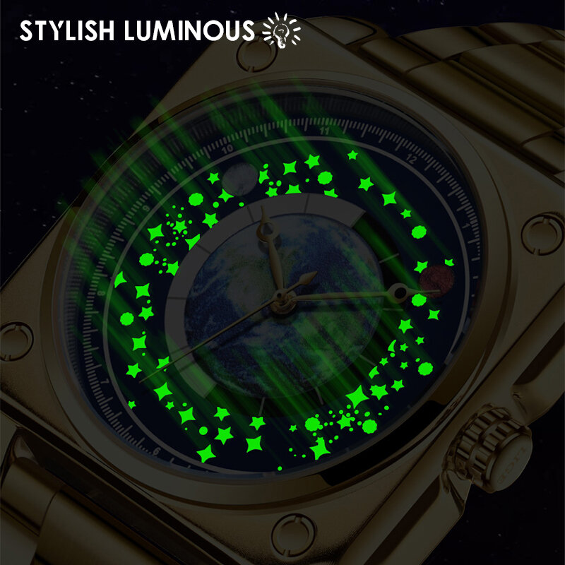 Часы наручные LIGE Мужские кварцевые, роскошные деловые водонепроницаемые светящиеся золотистые, из нержавеющей стали