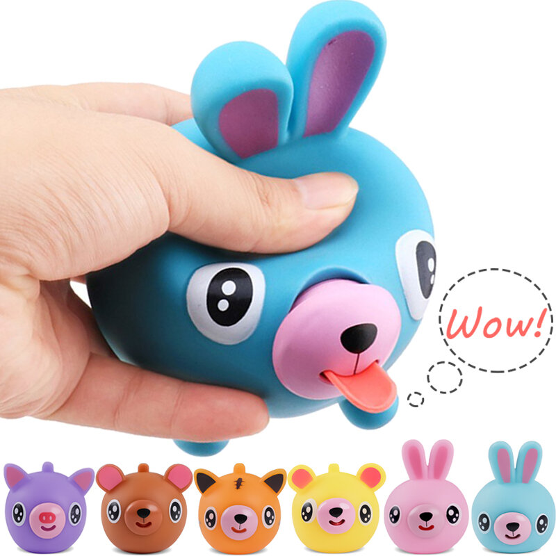 Funny Talking Animal Pinch Press Ball Tongue Out Stress Reliever Toys for Kids Adult Baby Toy Slow Rising Cartoon Animal Toys