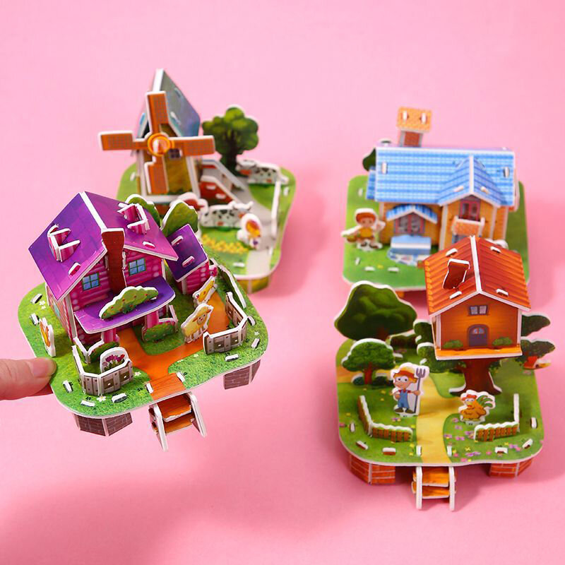 1PC prezenty dla dzieci 3D trójwymiarowy budynek Puzzle zabawki modele DIY ręcznie robiony papier Puzzle budynek zabawki edukacyjne