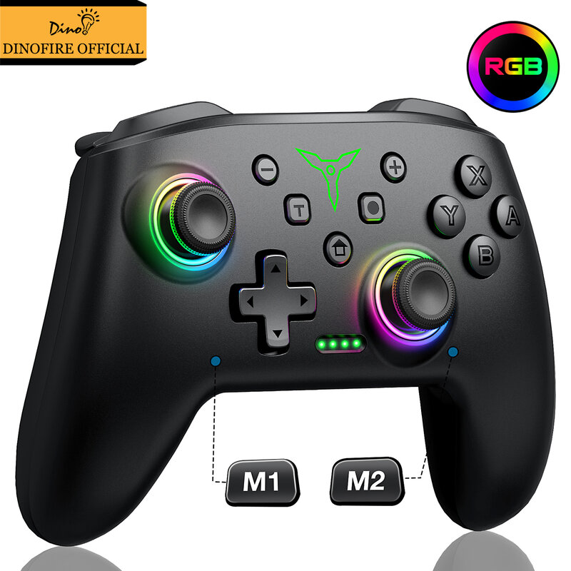 Dinofire-mando inalámbrico RGB con Bluetooth, mando multifunción para Nintendo Switch, Switch OLED, Switch Lite, PC y móvil