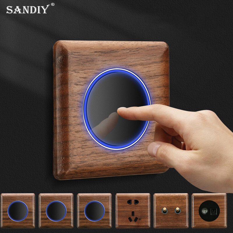 International Electrician Switch and Socket Panel 86 Type Antique Copper Color Five Holes Retro New Chinese Style Solid Wood