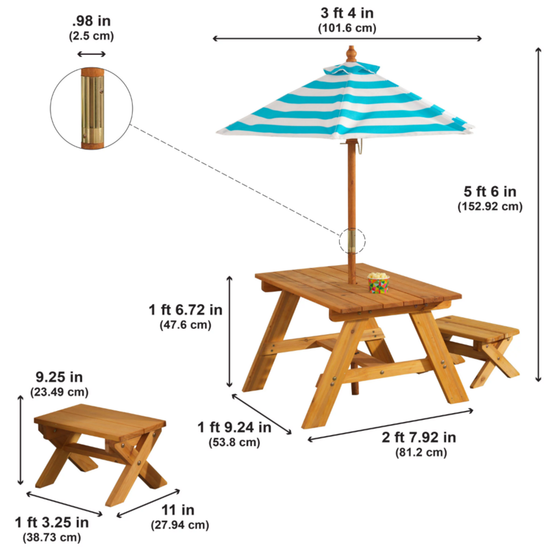 Juego de mesa y banco de madera para exteriores, color turquesa y blanco