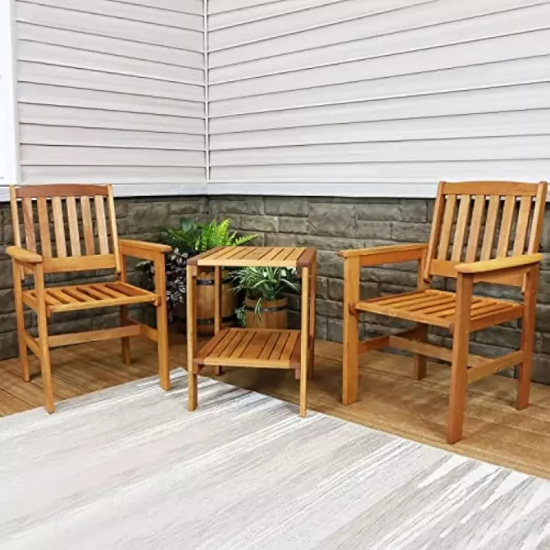 Meranti Wood Outdoor Patio Furniture Set, 2 cadeiras e 1 mesa, Teca Oil Finish Camping, 3 pcs