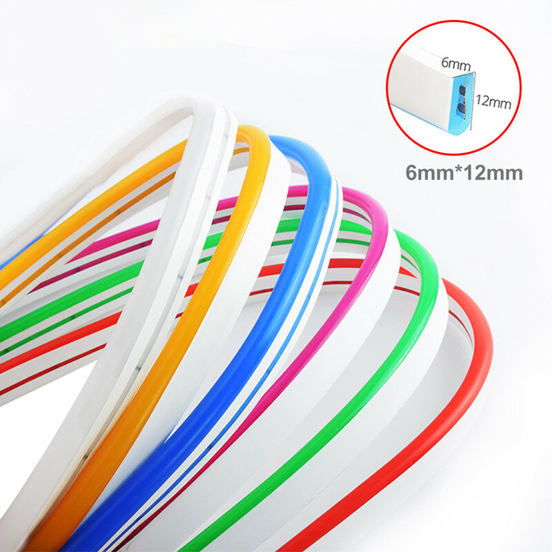Tira de luces Led de neón, 5V, 12V, 24V, 6mm, cinta flexible de cuerda estrecha, barra de tubo de silicona, impermeable, señal de bricolaje, rojo, verde, azul, amarillo, rosa, blanco