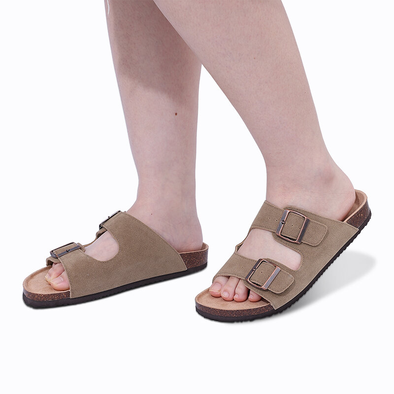 Comwarm moda donna ciabatte in pelle scamosciata zoccoli da uomo soletta in sughero sandali con supporto per arco scivoli da spiaggia all'aperto scarpe da casa