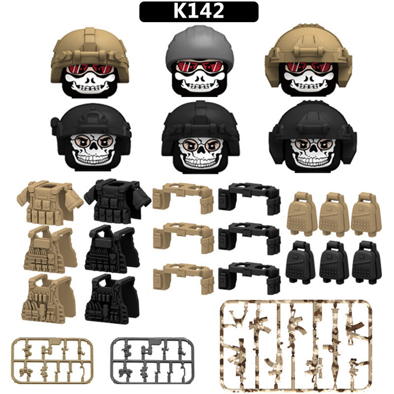 고스트 코만도 특수 부대 빌딩 블록, 도시 공격 SWAT 군인 피규어 군사 무기 총 헬멧 벽돌, 어린이 장난감