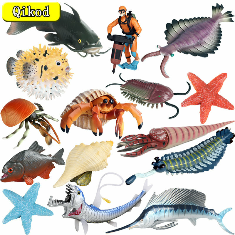 Mini estatuilla de animales del océano, juguetes de Vida Marina para niños, peces de aguas profundas, Viperfish, pulpo, calamar, modelo de figuras de acción, Colección para niños
