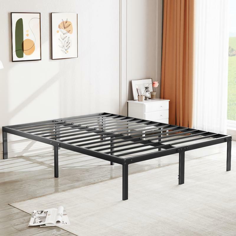 Queen Bed Frame - Heavy Duty Metal Platform Bed pace Under Frame, 14 Inches, Sturdy Steel Slat Support, No Box Spring Needed