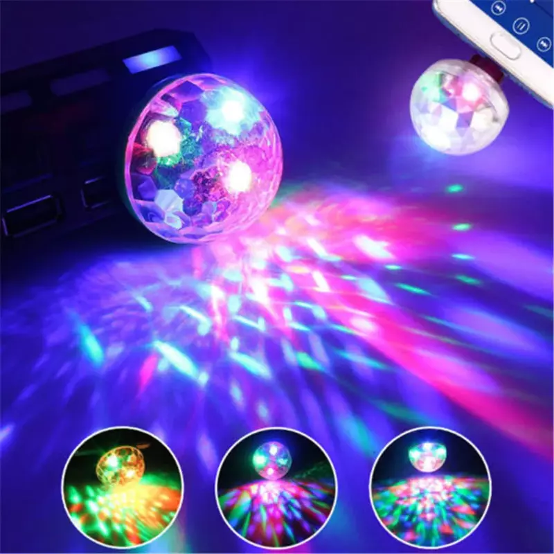Mini USB LED Car Atmosphere Light RGB Music Sound Control DJ Disco Ball Lamp Home Party USB To Apple Android Phone Disco Light