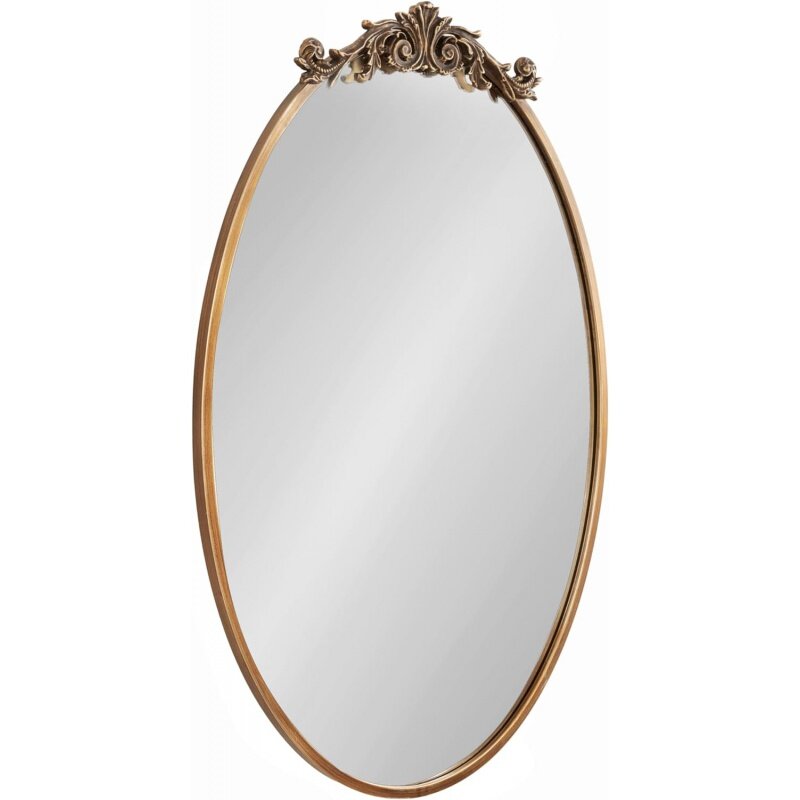 Kate and Laurel Arendahl Traditional Vertical Oval Wall Mirror, 24 x 36, Antique Gold, Vintage Glam Baroque-Inspired Round Bathr