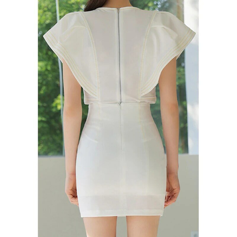 White Elegance Tops + Mini Skirts Women 2023 Summer Ruffles Sleeve Chic 2 Piece Sets Ladies Korean Business Skirt Sets Patchwork