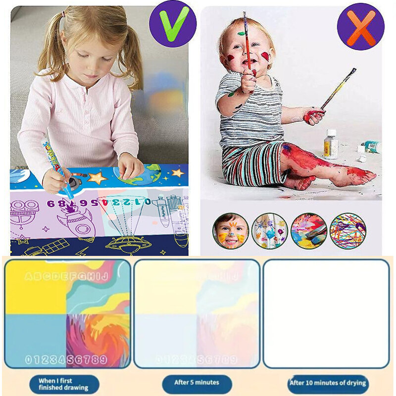 Магический коврик для рисования водой, 100x80 см, разноцветные каракули с многоразовыми волшебными ручками, доска для рисования по методике Монтессори, Обучающие игрушки, детские подарки