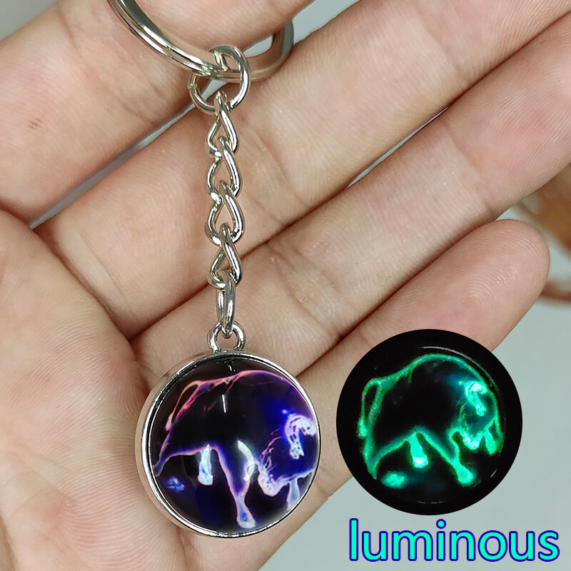 Keychains Taurus Leo Gemini Sagittarius Noctilucen Zodiac Key Chain Pendant Time Gem Luminous Glass Ball Pendant Metal Key Chain