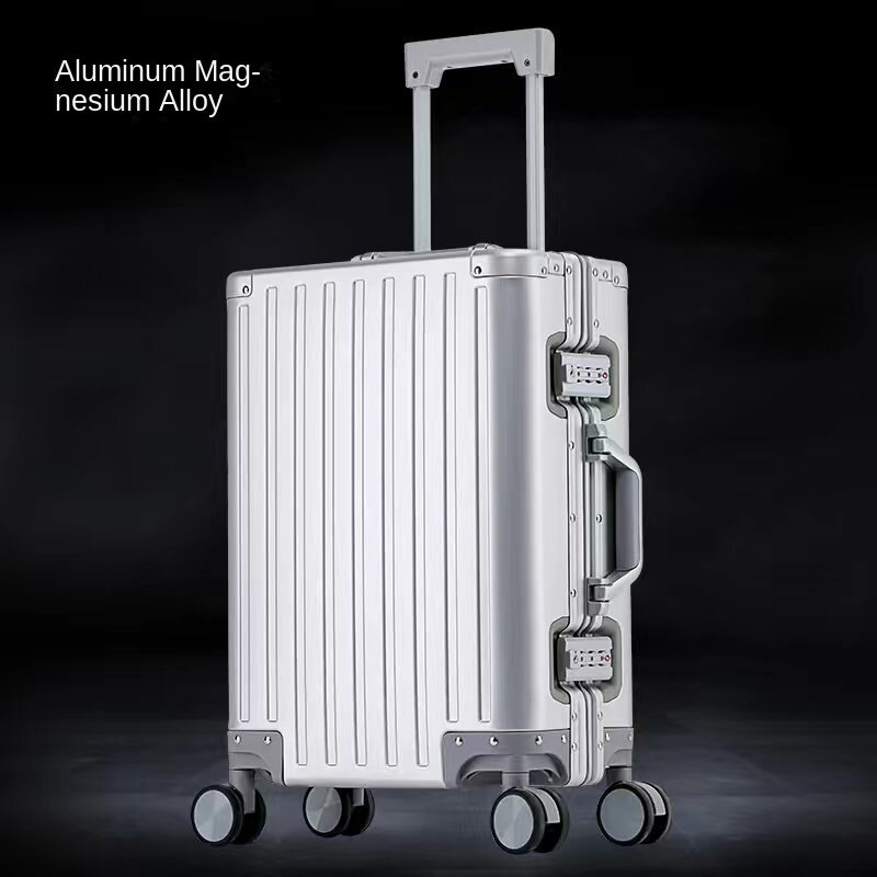 Cała bagaż aluminiowy aluminiowa stop magnezu walizka podróżna aluminiowa rama wysokiej klasy drążek sterowniczy uniwersalna walizka na kółkach