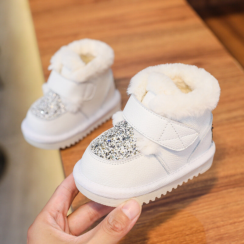 Zapatos de bebé de invierno botas de nieve niño pequeño más algodón acolchado zapatos de bebé grueso en primer lugar los caminantes antideslizante suela SOH026