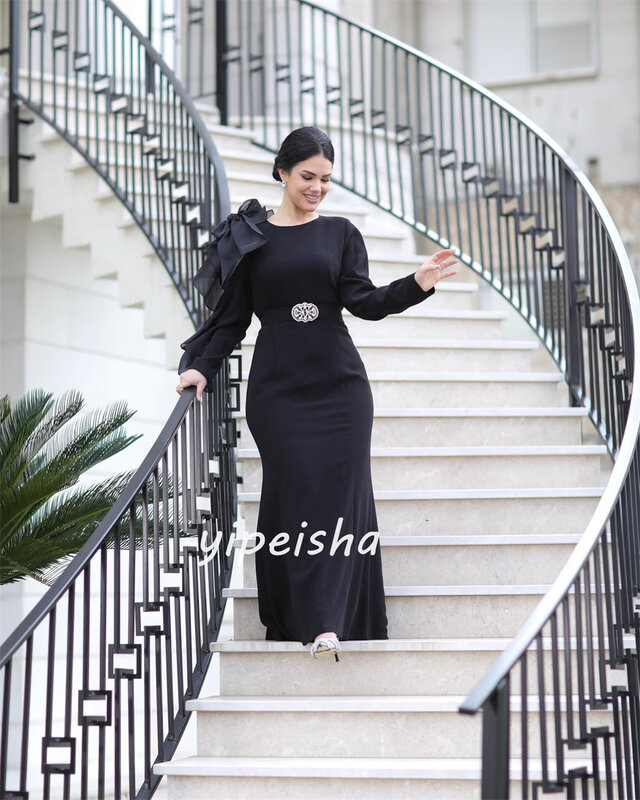 Jersey Sequined Ruched Christmas A-line O-Neck Bespoke Occasion Gown Long Dresses