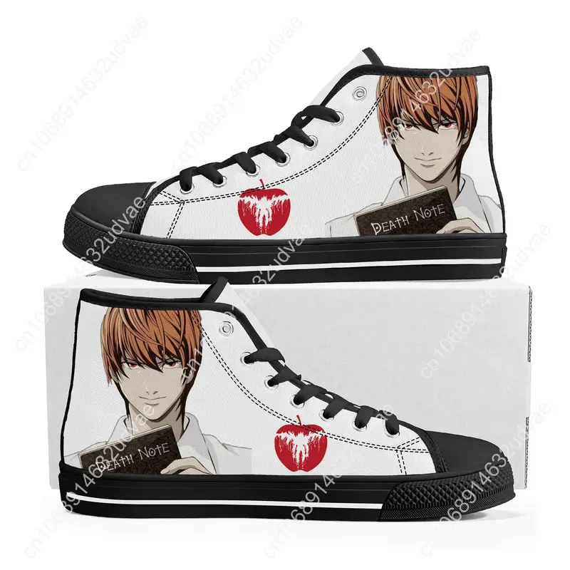 Zapatillas de deporte de Anime Death Note Yagami Light L High Top para hombres y mujeres, zapatillas de lona para adolescentes, zapatos casuales para parejas, zapatos casuales personalizados